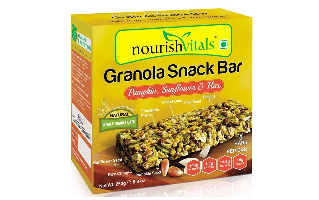 NourishVitals Granola Snack Bar Pumpkin Sunflower & Flax   Box  250 grams